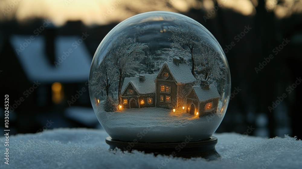 Snow Globe with Illuminated Miniature Houses and Trees Snow Globe with Illuminated Miniature Houses and Trees