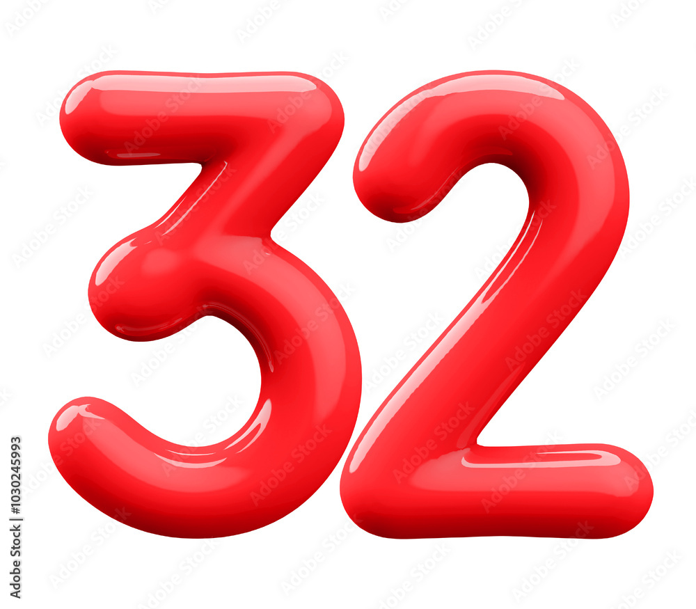 Red 3D Number 32 Red 3D Number 32