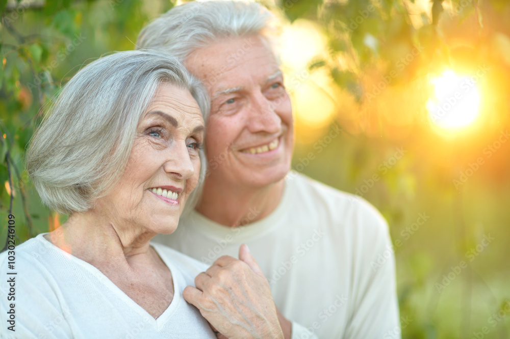 Portrait of beautiful senior couple posing in the park Portrait of beautiful senior couple posing in the park