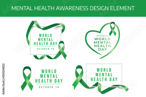 World Mental Health Day vector design template good for celebration usage. World Mental Health Day design. Green ribbon design. flat design. eps 10