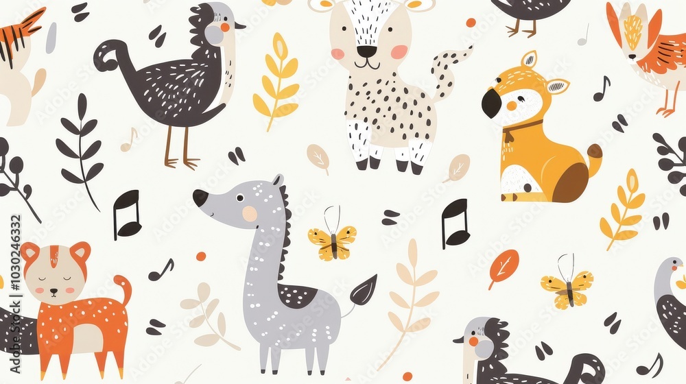 Seamless pattern with cute animals. illustration in Scandinavian style. Seamless pattern with cute animals. illustration in Scandinavian style.