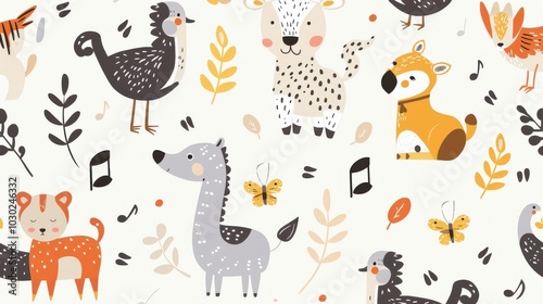 Wallpaper Mural Seamless pattern with cute animals. illustration in Scandinavian style. Torontodigital.ca