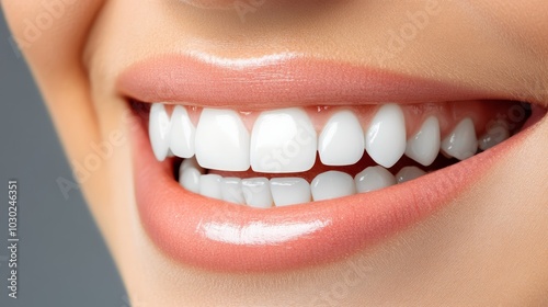 Close-up of a Beautiful Healthy Smile with White Teeth. Perfect Smile After Whitening Procedure.