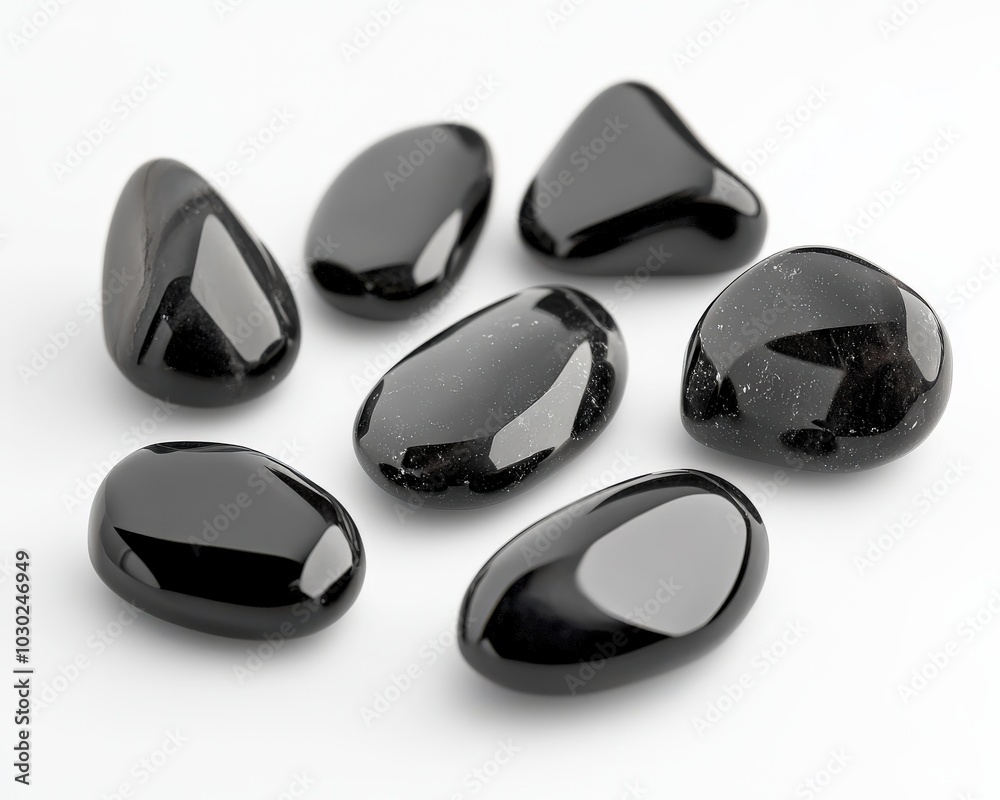 Black Onyx Pebbles Isolated: Polished Hematite Gem Stones Black Onyx Pebbles Isolated: Polished Hematite Gem Stones