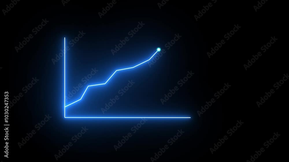 neon business graph on black background. Successful, growth, Increased and trend neon line graph.