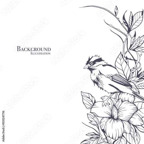 Vector Illustration Bird with Floral Handdrawn