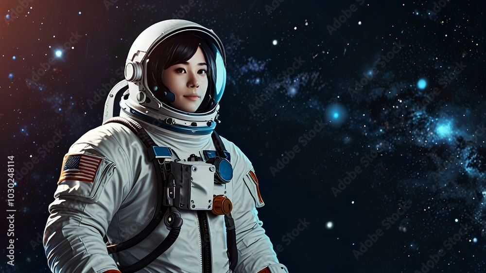 Astronaut uniform anime avatar, elegant astronaut person on blue space background. Astronaut uniform anime avatar, elegant astronaut person on blue space background.