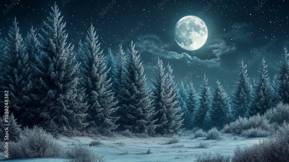 Moonlit Pines, Evergreen trees Moonlit Pines, Evergreen trees