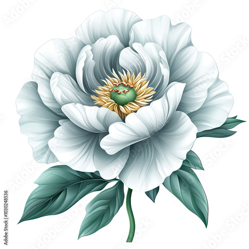 Lush White Peony Flower Illustration