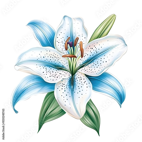 Delicate White Lily Flower Art with Blue Accents