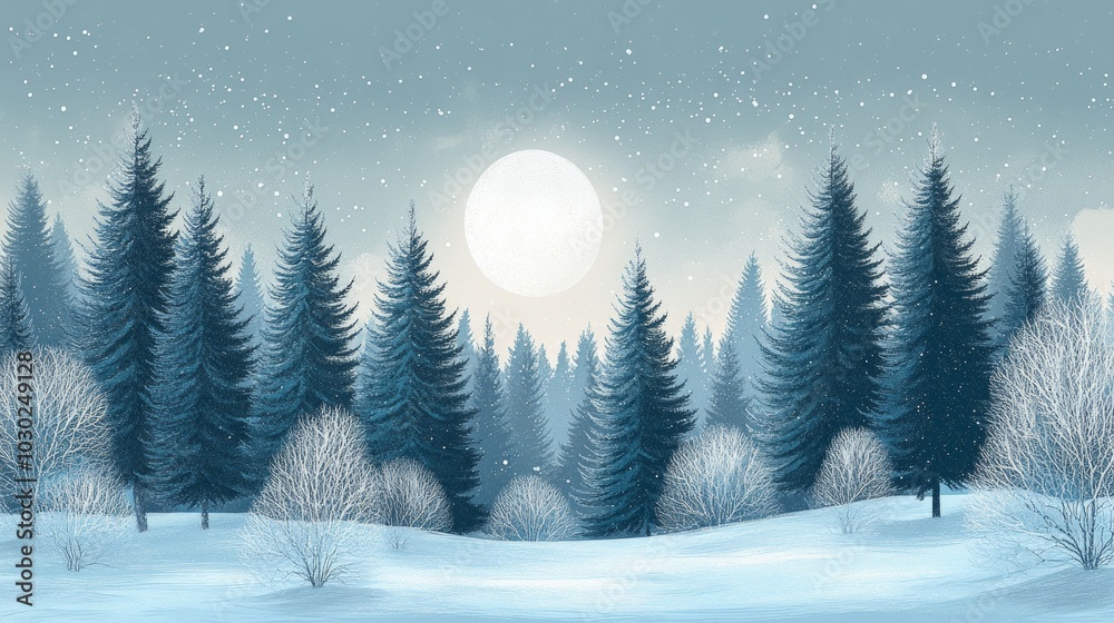 Moonlit Pines, Evergreen trees Moonlit Pines, Evergreen trees