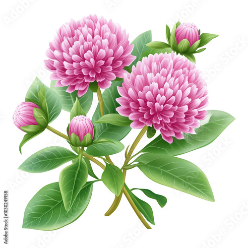 Amaranth Flower Illustration with Green Leaves