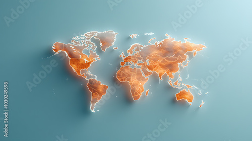 World map depicting climate change hot zones, visualizing the impact of global warming, sea level rise, and natural disasters, emphasizing the need for sustainability and renewable energy solutions. photo