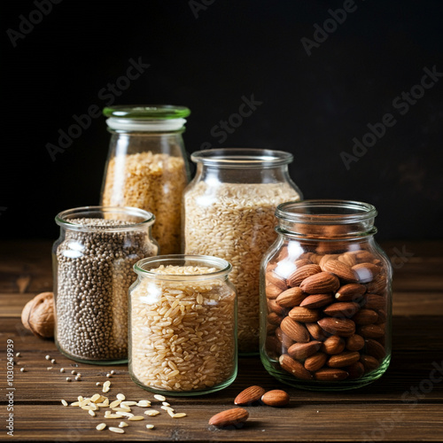 Multiple glass jars contain...