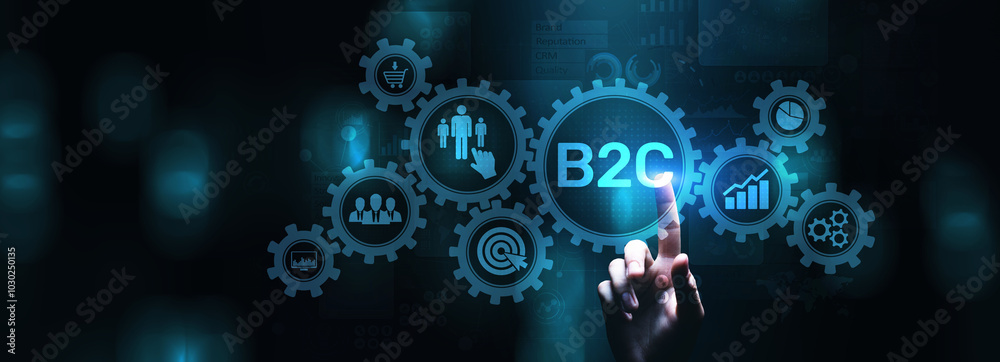 B2C business-to-customer marketing strategy cooperation communication finance concept. B2C business-to-customer marketing strategy cooperation communication finance concept.