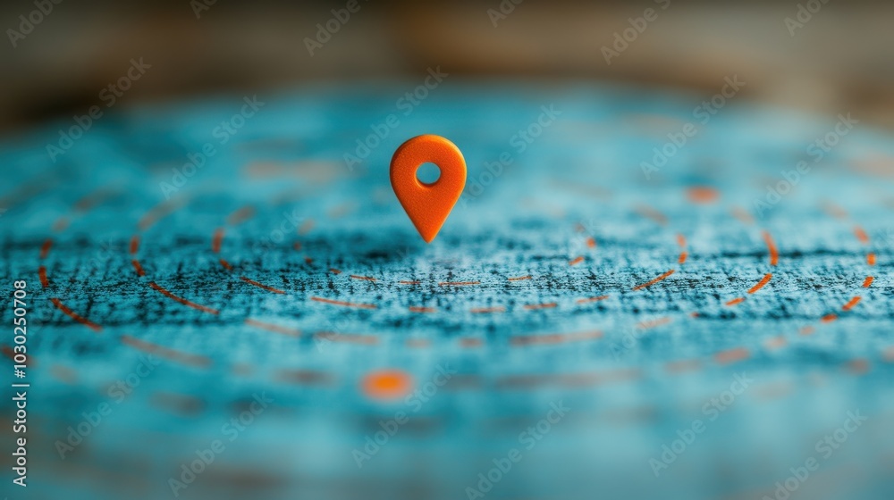 Orange Pin on Blue Map. Orange Pin on Blue Map.
