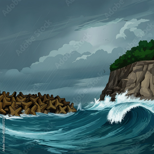 Large waves crash against t...