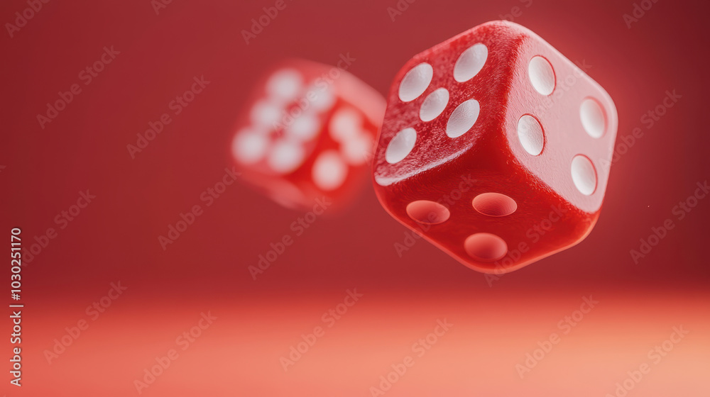 Red Dice Falling on Red Background. Red Dice Falling on Red Background.