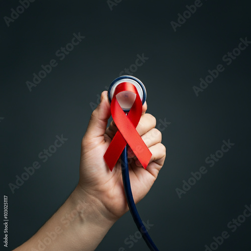 A hand holding a red awaren...