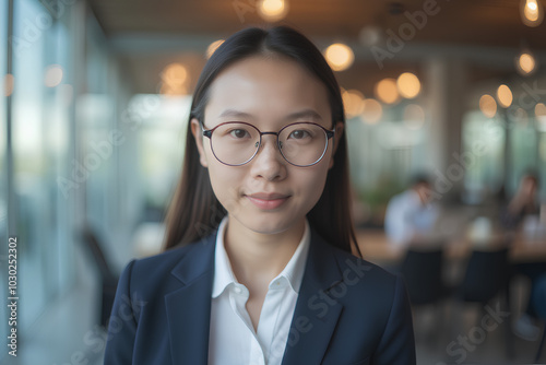 Wallpaper Mural Professional young Asian businesswoman with glasses, wearing a sharp suit Torontodigital.ca