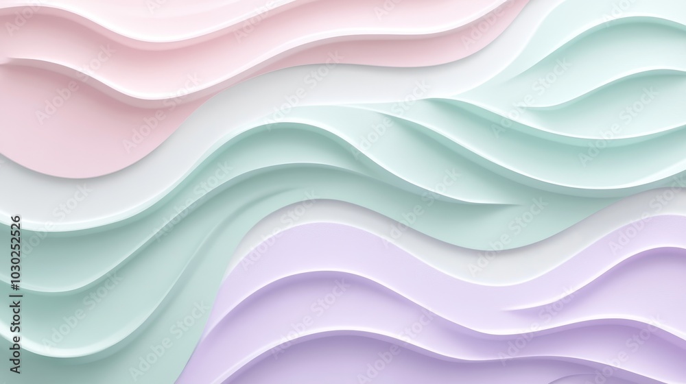 Fototapeta premium Pastel Dreamscape, Abstract 3D Background of Intertwining Waves in Pink, Green, and Lavender Hues