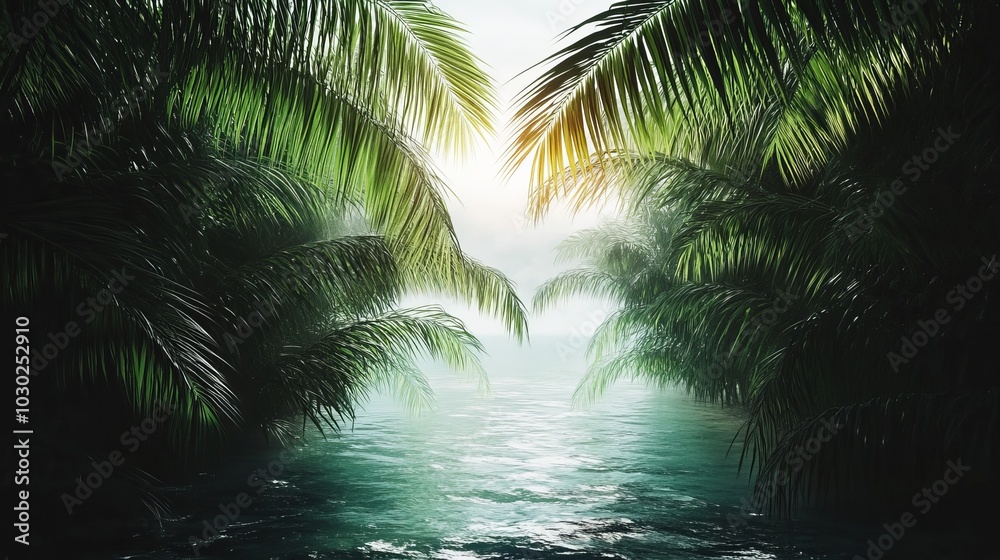 custom made wallpaper toronto digitalPalm trees along the shore by the sea.