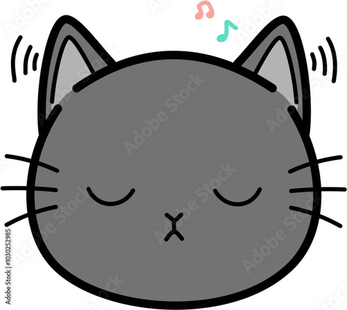 Cute gray cat listen to music