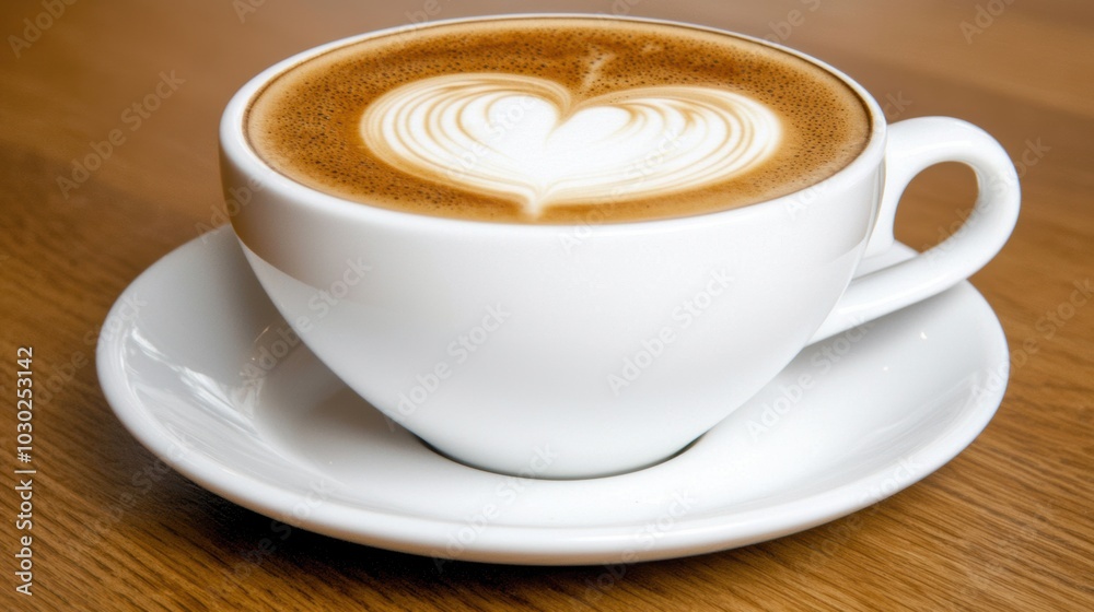Fototapeta premium Delicious Latte with Heart Design on Wooden Table