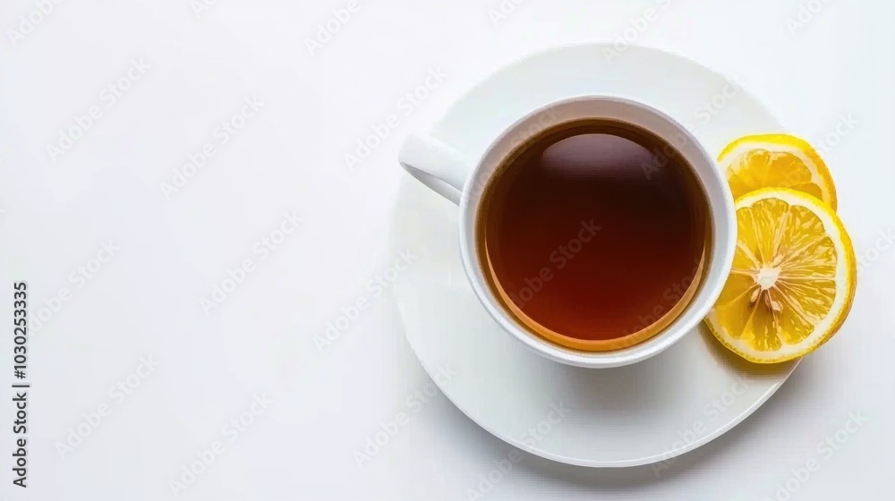 Freshly Brewed Tea with Lemon Slices on White Background Freshly Brewed Tea with Lemon Slices on White Background
