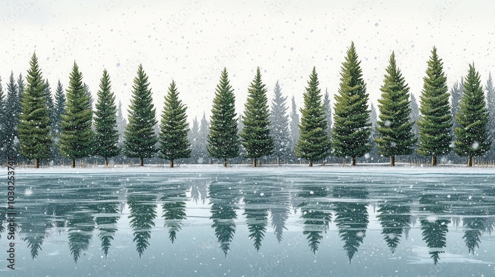 Fototapeta premium Emerald Reflection, Evergreen trees