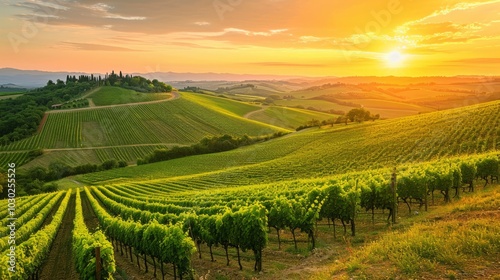 Wallpaper Mural Captivating Scenery: Golden Vineyards Bathed in Sunset Glow in Tuscany, Italy Torontodigital.ca