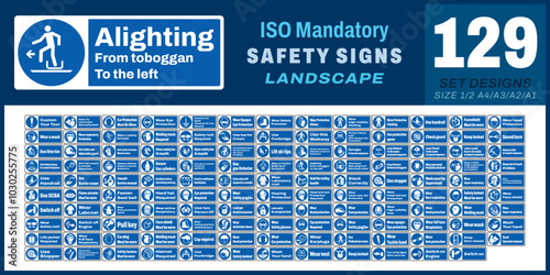 129 set ISO mandatory safety signs v30_alighting from toboggan to the left_landscape size 1/2 a4,a3,a2,a1	
