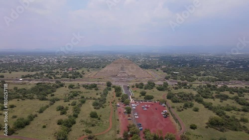 Wallpaper Mural Aerial drone footage of the Pyramid of the sun in Teotihuacan, Mexico on a cloudy day Torontodigital.ca