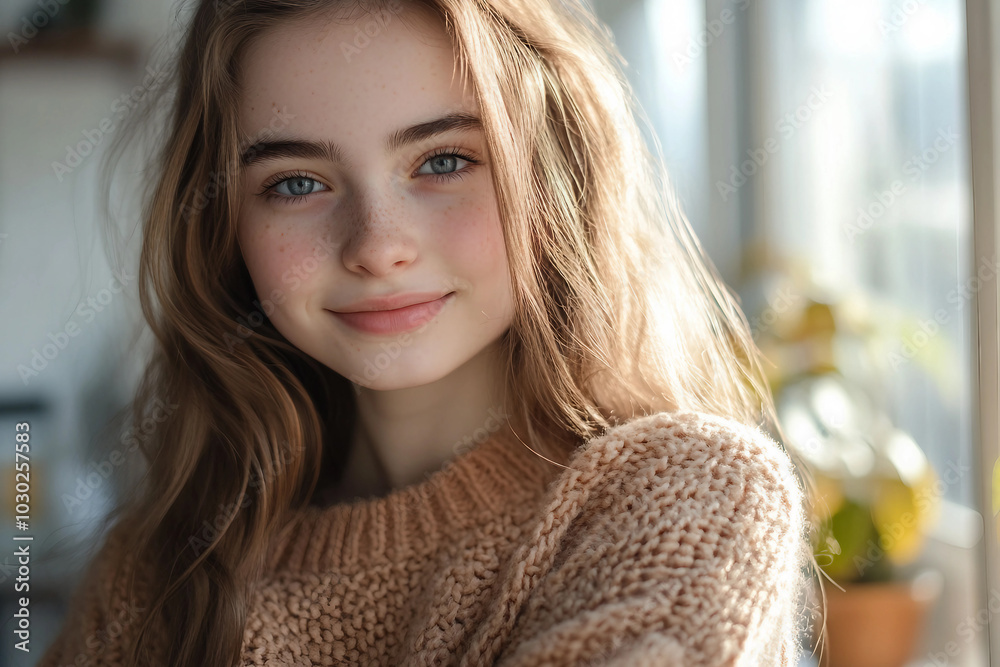 Stunning lady enjoying a cozy evening at home in winter generative AI Stunning lady enjoying a cozy evening at home in winter generative AI