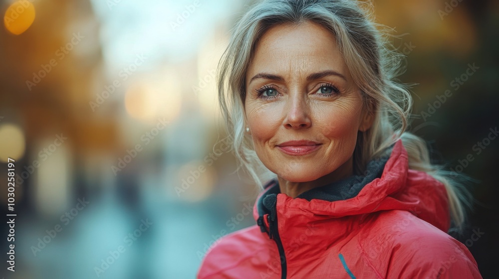 A woman in a red jacket smiling at the camera. A woman in a red jacket smiling at the camera.