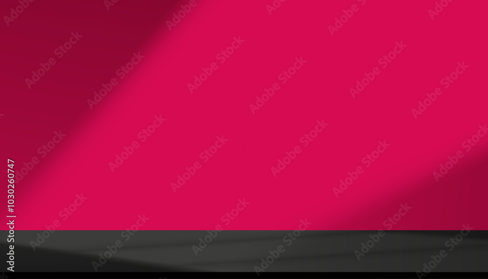 Fototapeta premium Studio Background with lights shining on Black floor, Pink wall room with spotlights,Backdrop 3d Podium Display for Product Design,Creative Design Copy Space Product Presentation Podium Interior