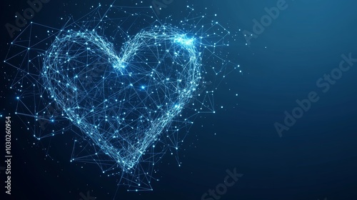 Abstract Digital Heart On Blue Technology Background. Anatomic Health Monitor Design.