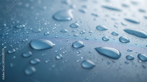 Crystalline Water Droplets Glistening on a Mesmerizing Blue Surface