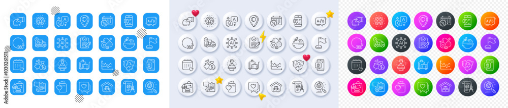 Button Milestone Donate, Milestone and 360 degrees line icons. Square, Gradient, Pin 3d ...