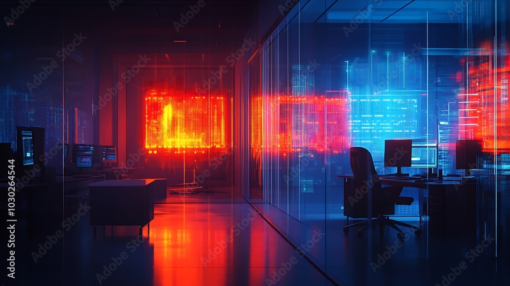 An abstract digital representation of GDPR, with encrypted personal data locked behind glowing firewalls, lawyers reviewing compliance laws in a modern tech office, An abstract digital representation of GDPR, with encrypted personal data locked behind glowing firewalls, lawyers reviewing compliance laws in a modern tech office,