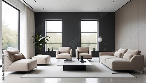 minimalist living room features sleek modern space comfortable armchairs neutral tones