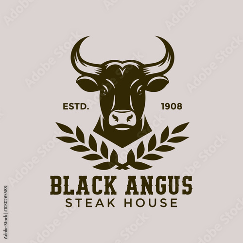 Cow Head with Leaves Vector Logo Concept 