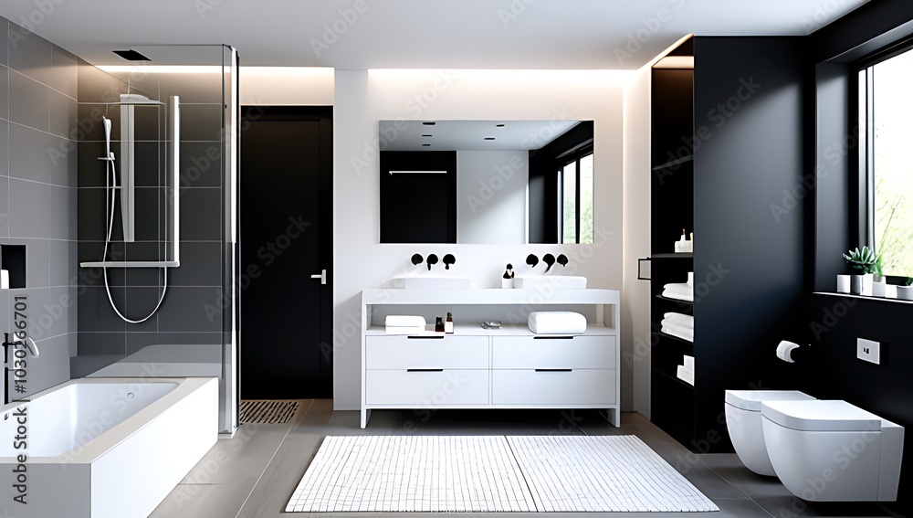 Fototapeta premium interior design created using rendering modern bathroom specifically badezimmer area