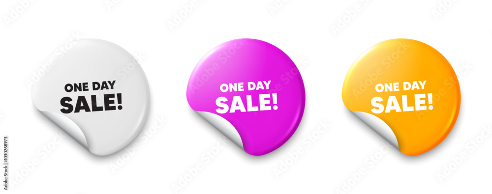 Fototapeta premium One day sale tag. Price tag sticker with offer message. Special offer price sign. Advertising Discounts symbol. Sticker tag banners. Discount label badge. Vector