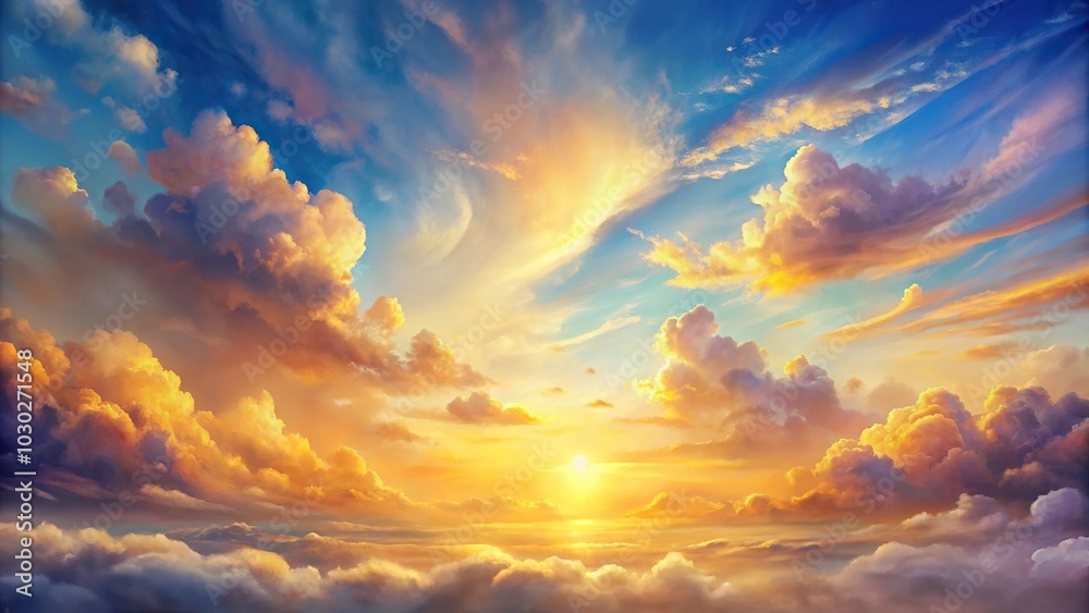 watercolor painting, pastel sky, fluffy clouds, golden sunset, macro watercolor painting, pastel sky, fluffy clouds, golden sunset, macro