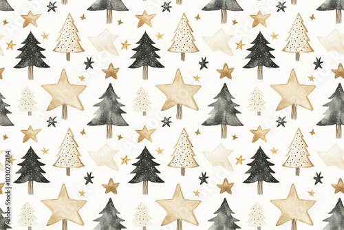 Obraz na płótnie Hand-drawn winter trees and star pattern. perfect for elegant textiles, wallpapers, and gift-wrapping paper. w salonie