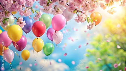 Low angle view of birthday celebration with balloons and flowers