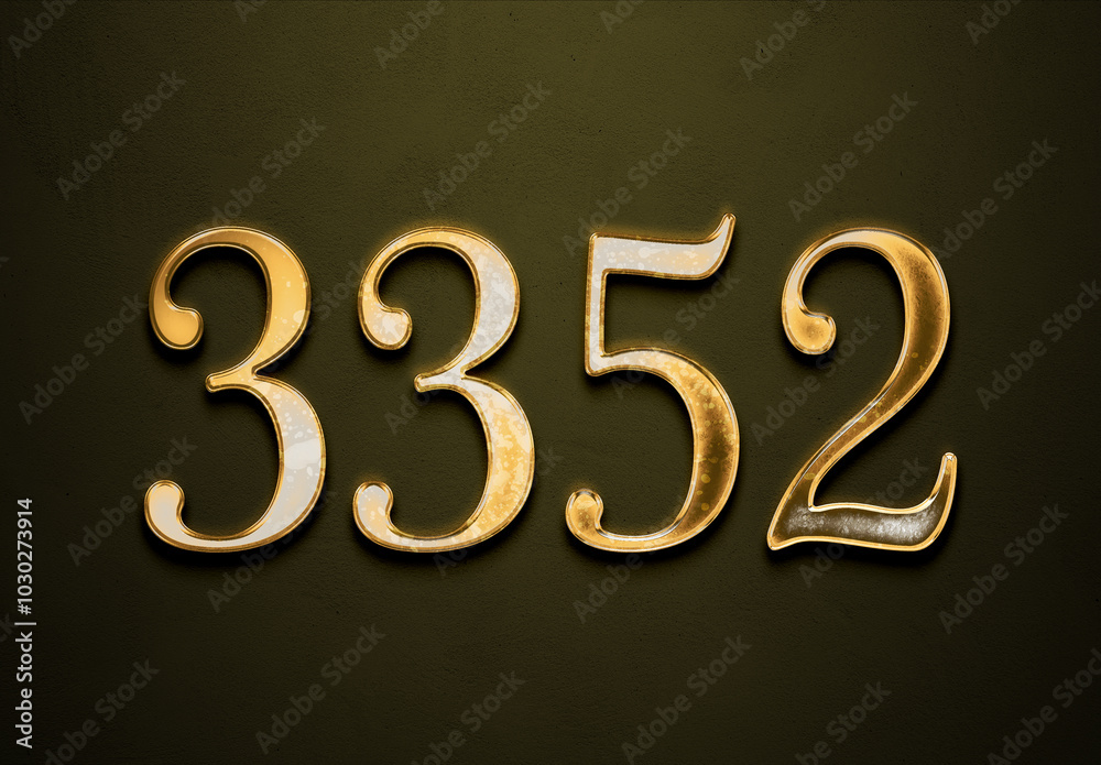 Old gold effect of 3352 number with 3D glossy style Mockup.
