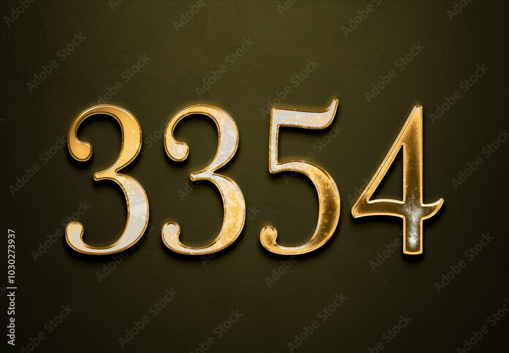 Old gold effect of 3354 number with 3D glossy style Mockup. Old gold effect of 3354 number with 3D glossy style Mockup.