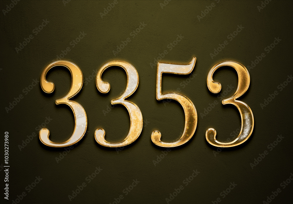 Old gold effect of 3353 number with 3D glossy style Mockup. Old gold effect of 3353 number with 3D glossy style Mockup.